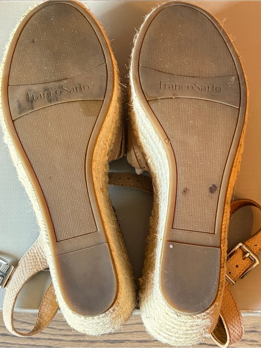 Franco Sarto 'Takara' Taupe Faux Snake Skin Espadrille Wedge Sandals -  Size 8M